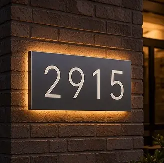 Example concept image: wall address plaque, rendered in the site style