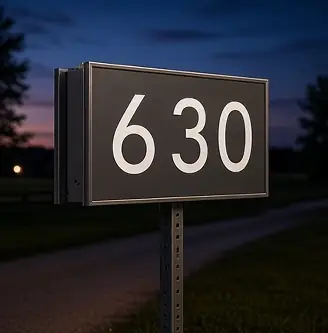 Example concept image: driveway post address sign, rendered in the site style